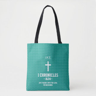 Tote Bag Motif de croix turquoise Verset biblique Chrétien