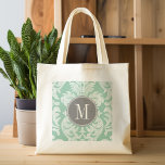 Tote Bag Motif de Damas de la menthe et gris Monogramme per<br><div class="desc">Ajoutez vos monogrammes à ces damas à fleurs tendance et féminines aux couleurs populaires. Le damas a un aspect de tableau noir fantaisiste.</div>