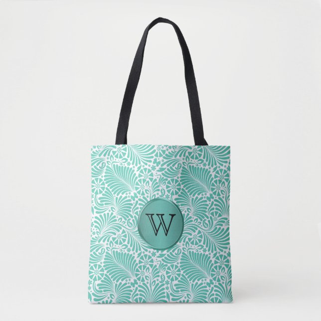 Tote Bag Motif de Damas tropicales avec Monogramme (Devant)