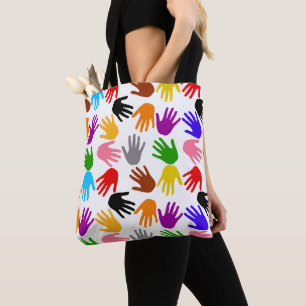 Tote Bag Motif de design d'empreintes de main colorées blan
