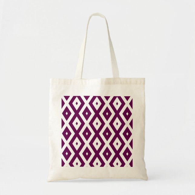 Tote Bag Motif de diamant blanc et violet de prune (Devant)