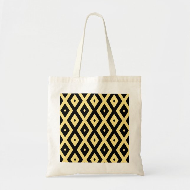 Tote Bag Motif de diamant jaune citron et noir (Devant)