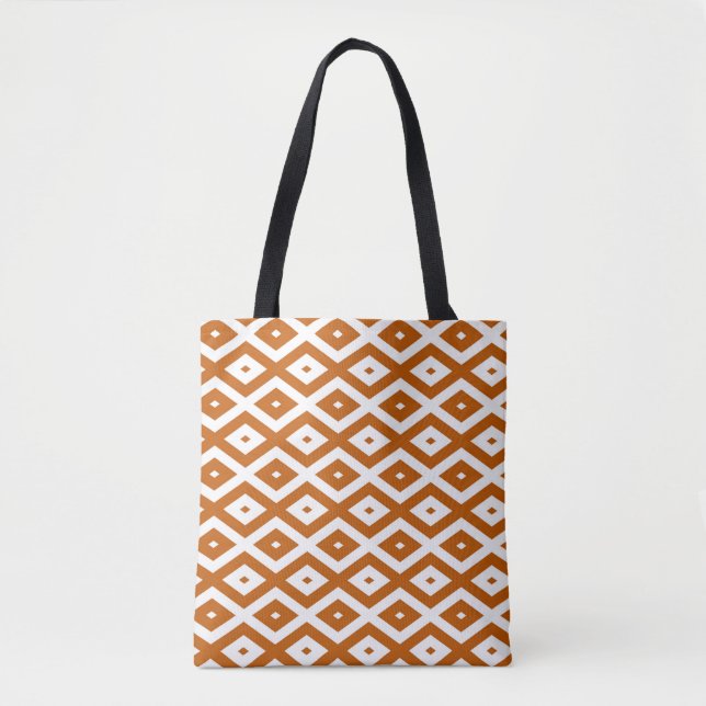 Tote Bag Motif de diamant orange et blanc brûlé (Devant)