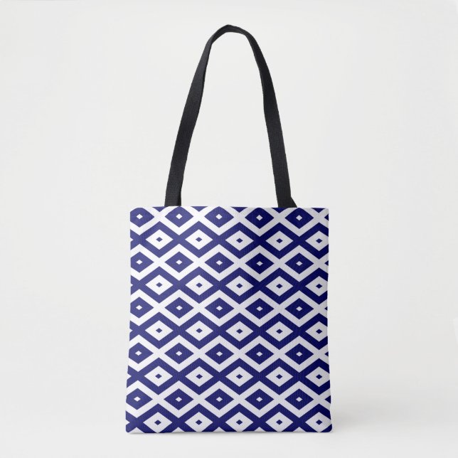 Tote Bag Motif de diamants bleu et blanc de la marine (Devant)