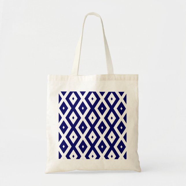 Tote Bag Motif de diamants bleu et blanc de la marine (Devant)
