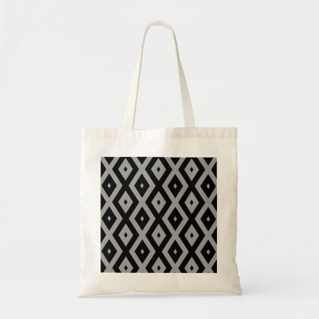Tote Bag Motif de diamants gris et noir (Devant)