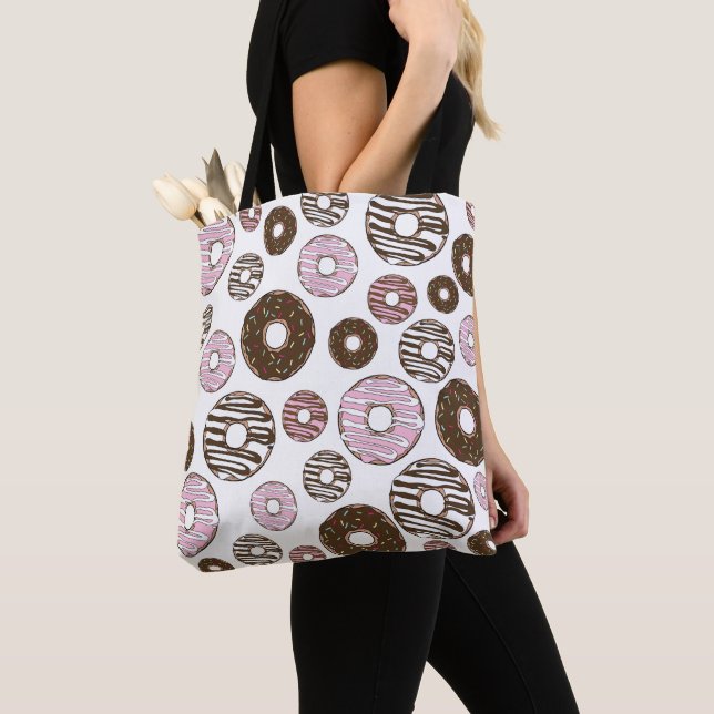 Tote Bag Motif De Donuts, Donuts Roses, Donuts Brown (De près)
