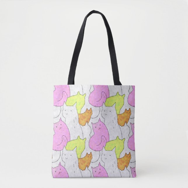 Tote Bag Motif de doodle de chats à l'aquarelle mignon (Devant)