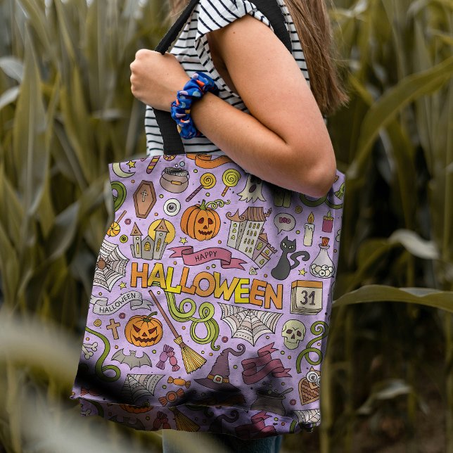 Tote Bag Motif de doodle Halloween mignon (Créateur téléchargé)