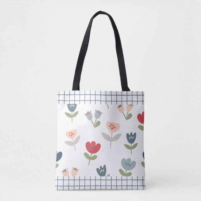 Tote Bag Motif de ferme abstrait aux tulipes florales (Devant)