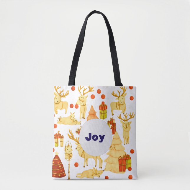Tote Bag Motif de fête avec rennes et décorations (Devant)