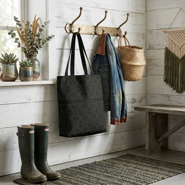 Tote Bag Motif de feuille élégant vert moderne avec monogra (Créateur téléchargé)