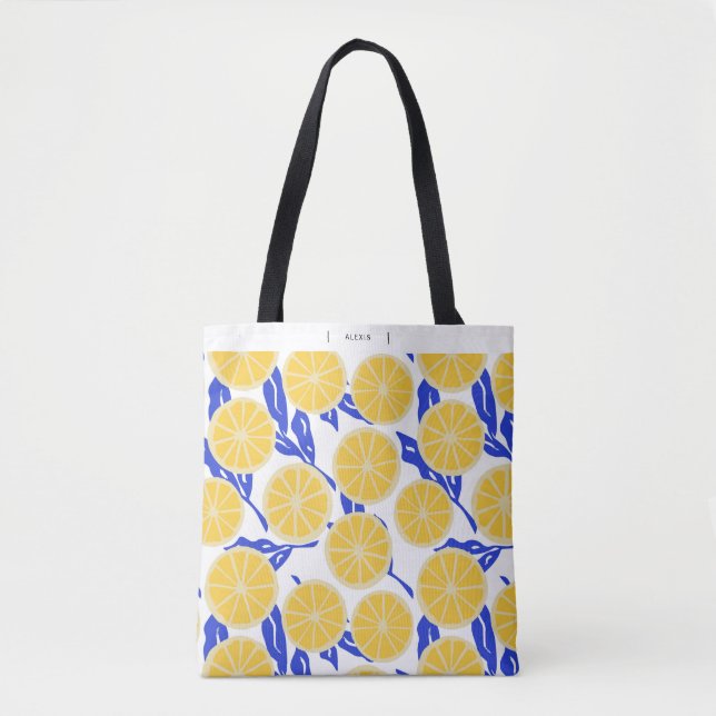Tote Bag Motif de feuilles bleues et d'oranges abstraites (Devant)