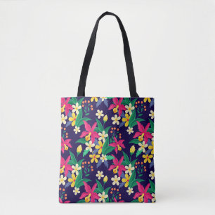 Tote Bag Motif de feuilles de fleurs exotiques colorées-230