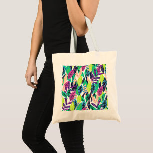 Tote Bag Motif de feuilles de forêt tropicale moderne color