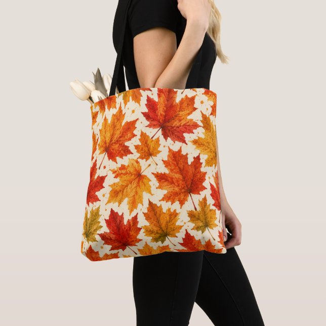 Tote Bag Motif de feuilles d'érable d'automne | Feuille rou (De près)