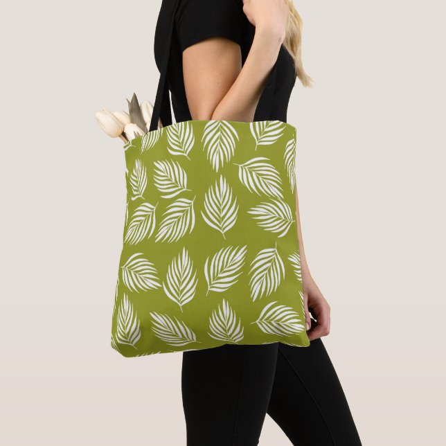 Tote Bag Motif de feuilles vert citron décoratives (De près)