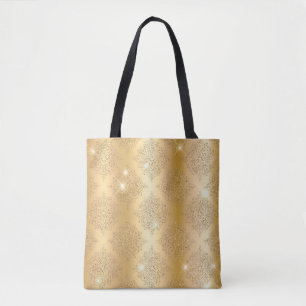 Tote Bag Motif de filigrane glamour pailleté et feuille mét