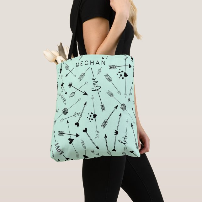 Tote Bag Motif de flèche avec script d'amour | Monogramme F (De près)