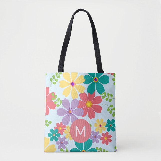 Tote Bag Motif de Fleur vive moderne Monogramme (Devant)