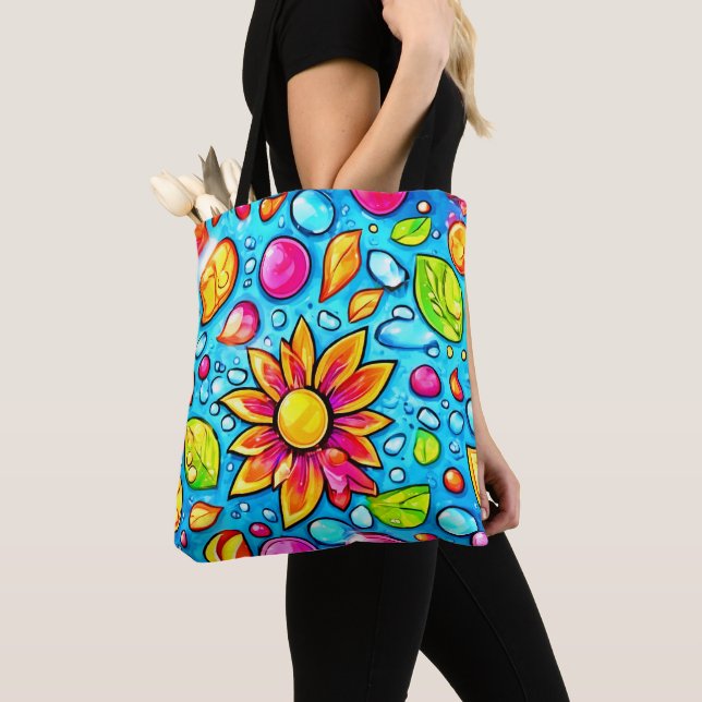 Tote Bag Motif de fleurs abstrait coloré (De près)
