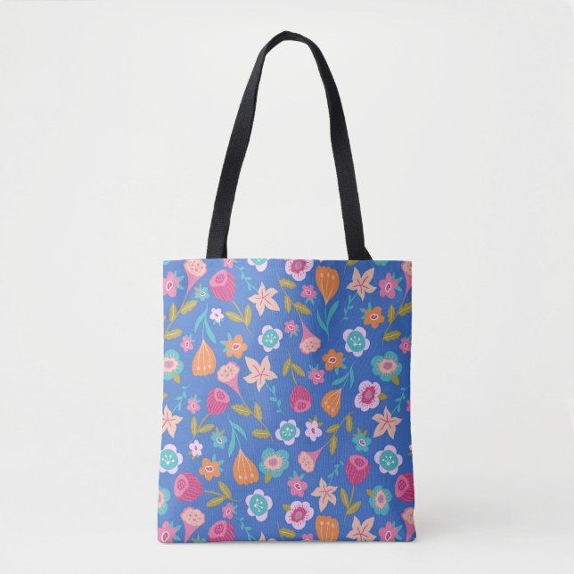 Tote Bag motif de fleurs abstraites colorées (Devant)