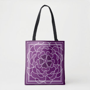Tote Bag Motif de fleurs abstraites violet foncé