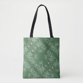 TOTE BAG MOTIF DE FLEURS BLANC ROSE VERT
