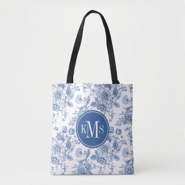 Tote Bag Motif de fleurs bleues (Devant)