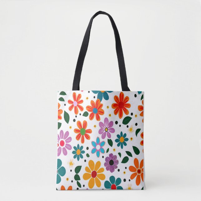 Tote Bag Motif de fleurs colorées (Devant)