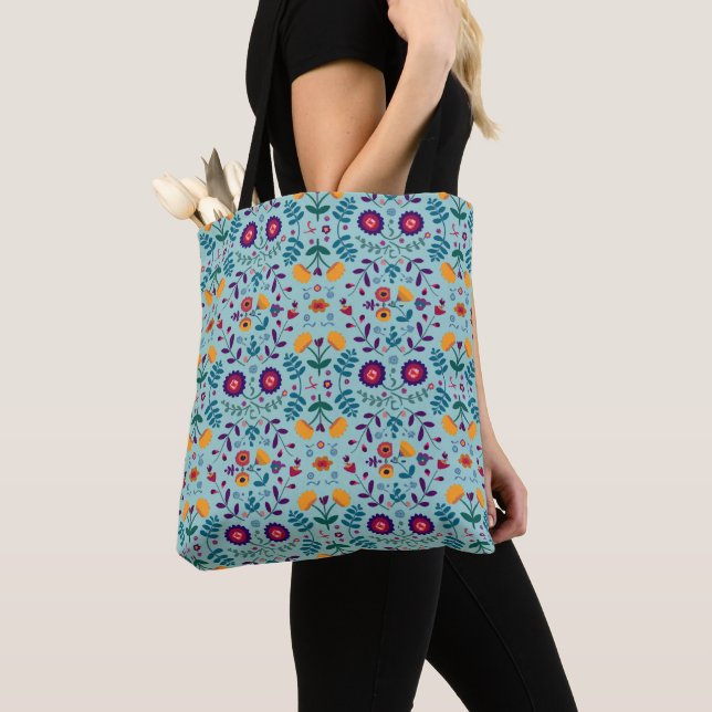 Tote Bag Motif de fleurs d'art populaire joli (De près)