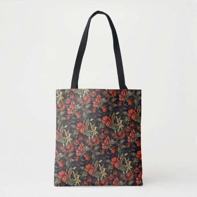 Tote Bag Motif de fleurs de balsam d'antiquité foncé (Devant)