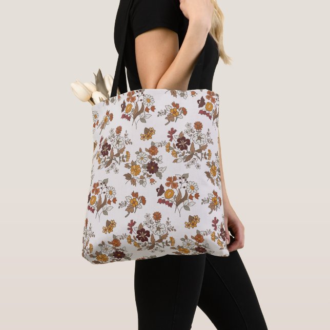 Tote Bag Motif de fleurs de Boho rétro (De près)