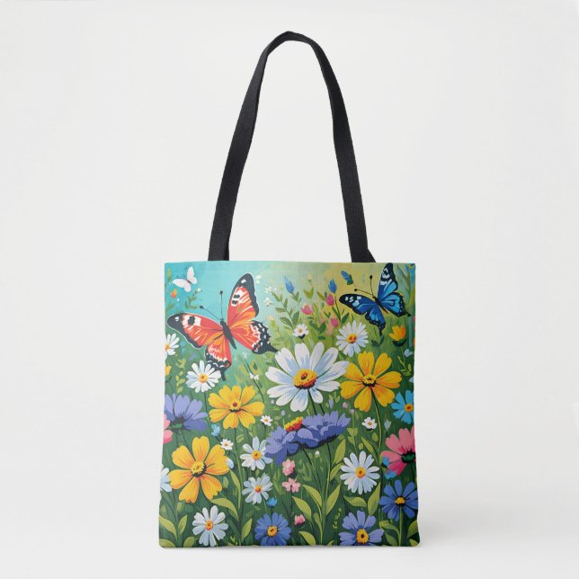 Tote Bag Motif de fleurs de printemps vibrant à l'aquarelle (Devant)