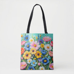 Tote Bag Motif de fleurs de printemps vibrant à l'aquarelle