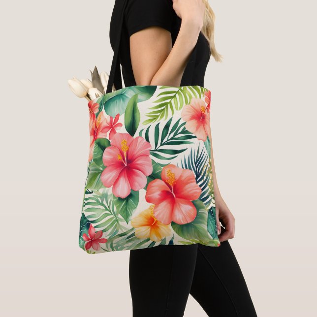 Tote Bag Motif de fleurs d'hibiscus tropicaux (De près)