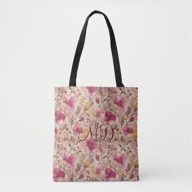 Tote Bag Motif de fleurs en patchwork pastel chic (Devant)