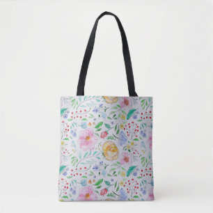 Tote Bag Motif de fleurs et de bourgeons à l'aquarelle légè