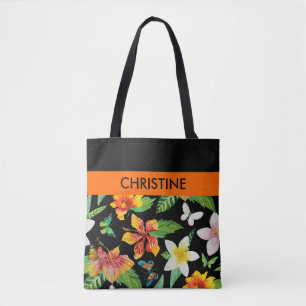 Tote Bag Motif de fleurs et papillons tropicaux