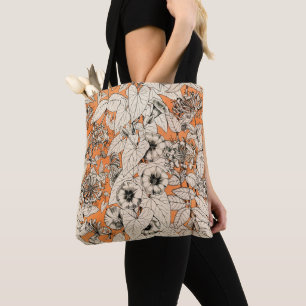 Tote Bag Motif de fleurs graphiques blanches orange