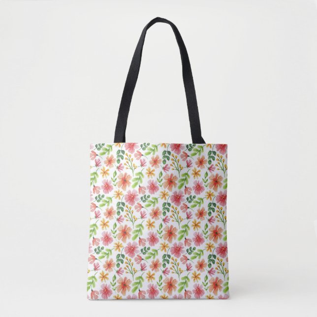 Tote Bag Motif de fleurs roses à l'aquarelle (Devant)