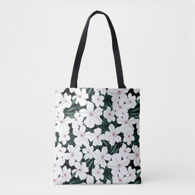 Tote Bag Motif de fleurs tropical blanc (Devant)