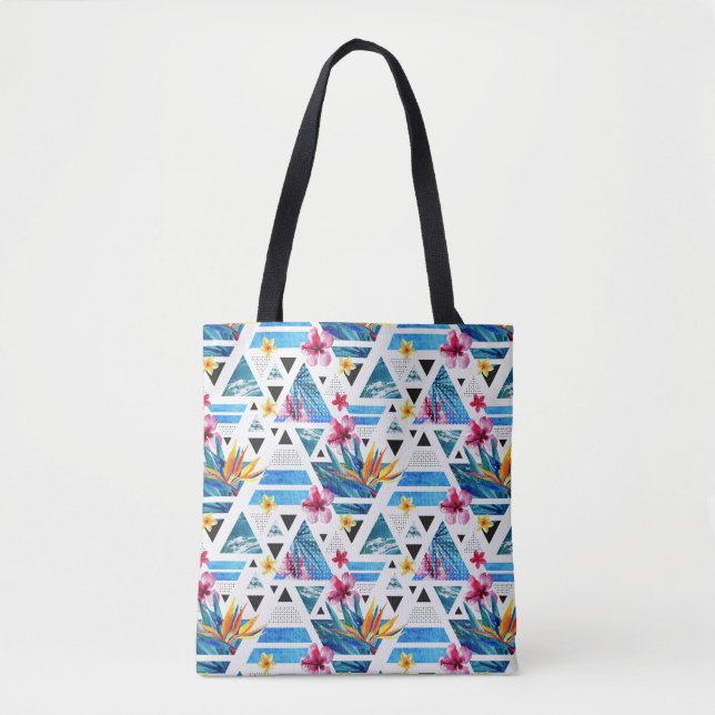 Tote Bag Motif de fleurs tropical géométrique (Devant)
