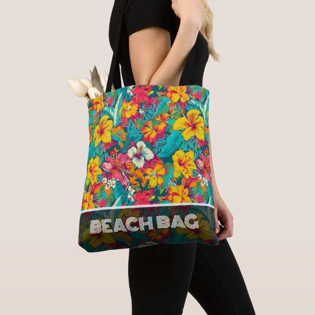 Tote Bag Motif de fleurs tropicales colorées (De près)