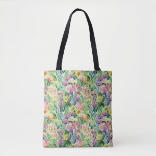 Tote Bag Motif de floraison exotique de cactus d'aquarelle