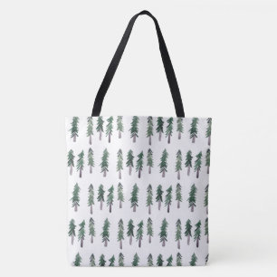 Tote Bag Motif de forêt de pins d'Aquarelle
