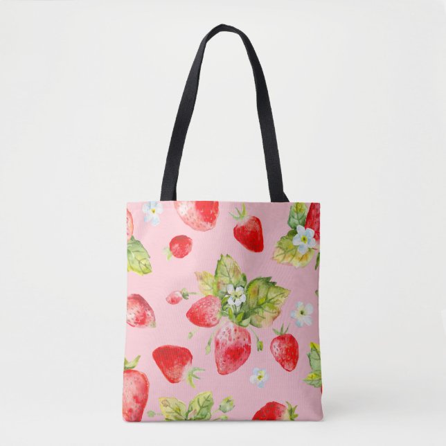 Tote Bag motif de fraise transparent aquarelle (Devant)
