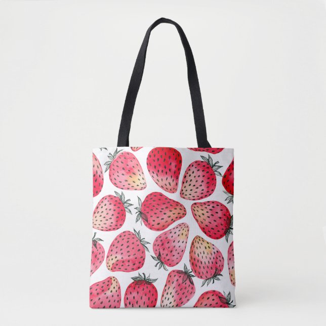 Tote Bag Motif de fraises d'aquarelle. (Devant)