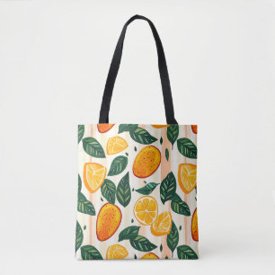 Tote Bag Motif de fruits d'agrumes avec Feuilles verts