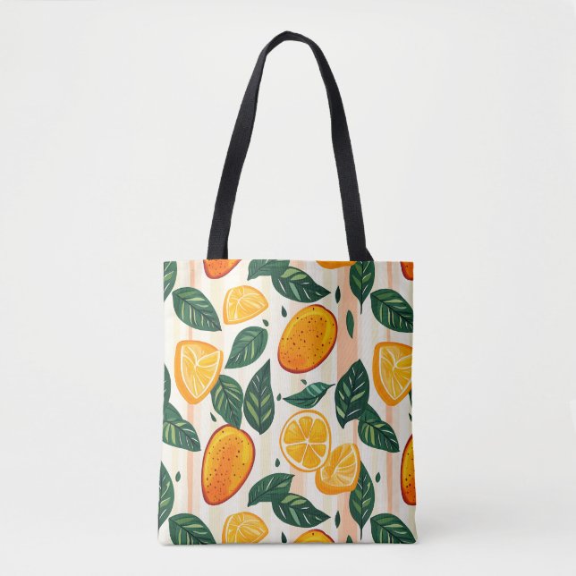 Tote Bag Motif de fruits d'agrumes avec Feuilles verts (Devant)